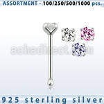 blk452 silver nose bone with 2mm round prong cz stone
