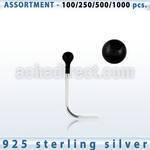 blk460 silver nose stud with 1 5mm black plated ball shaped top