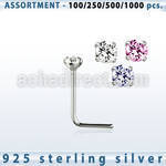 blk463 silver nose stud with 2mm round prong cz stone