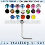 blk464 silver nose stud with 1 5mm round crystal top