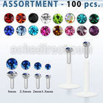 blk506 bio flex labret w silver top w 1 5mm 3mm glued crystal