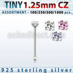 blk518 silver nose bones w 1 25mm round prong set cz