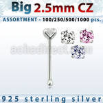blk521 silver nose bones with 2 5mm round prong set cz