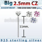 blk522 silver bend it nose studs w 2 5mm round prong set cz