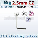 blk523 silver nose studs w 2 5mm round prong set cz