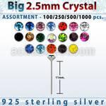 blk534 silver bend it nose studs with 2 5mm round crystal top