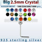 blk535 bulk of silver nose studs with 2 5mm round crystal top