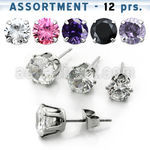blk60 316l steel ear studs with 3 5mm prong cz stone