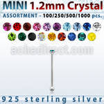 blk663 wholesale silver nose bone bulk w mini 1.2mm crystal top