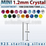 blk665 silver bend it nose stud bulk w mini 1.2mm crystal tops