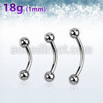 bn18b3 316l steel eyebrow banana 18g 1mm with two 3mm balls