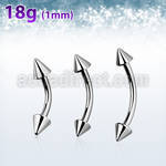 bn18cn3 316l steel eyebrow banana 18g 1mm with two 3mm cones