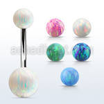 bn2opg 316l steel belly banana w 5mm 8mm synthetic opal balls