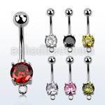bnczh 316l steel belly banana with 8mm prong cz stone hoop