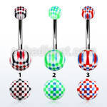 bndxu steel belly banana w acrylic balls w a checker pattern