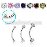 bne2czin internally threaded steel eyebrow banana w 3mm cz stone