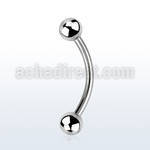bneb4 316l steel eyebrow banana, 16g (1.2mm) w 2 4mm balls
