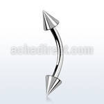 bnecn4 316l steel eyebrow banana, 16g (1.2mm) w 2 4mm cones
