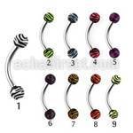 bnedxj 316l steel eyebrow banana with 3mm zebra striped ball