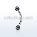 bnedxt 316l steel eyebrow banana with 3mm zebra striped ball
