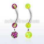 bnedxv steel eyebrow banana w two 3mm acrylic flower balls