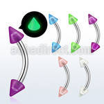 bneglcn 316l steel eyebrow banana with 3mm acrylic luminous cone