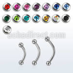 bnejb25 316l steel eyebrow banana w two tiny 2 5mm jewel balls