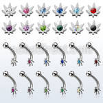 bnemac 316l steel eyebrow banana with central crystal marijuana