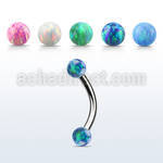 bneop3 surgical steel eyebrow banana w 3mm synthetic opal balls