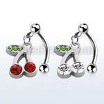 bner447 316l steel eyebrow banana with dangling crystal cherry