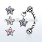 bner61 316l steel eyebrow banana w a dangling cz flower