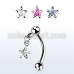 bnerv5 316l steel eyebrow banana w 3mm ball star prong cz