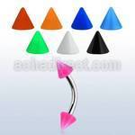 bnesacn 316l steel eyebrow banana w 3mm solid color acrylic cone