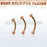 bnett2c rose gold plated steel eyebrow banana w 3mm jewel balls
