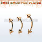 bnettcn4 rose gold steel eyebrow banana w 2 4mm cones