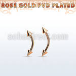bnettcn rose gold 316l steel eyebrow banana, w two 3mm cones