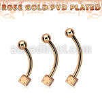 bnettdi rose gold steel eyebrow banana w one 3mm dice 1 ball