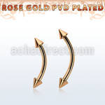 bnettn25 rose gold steel eyebrow banana w 2 2.5mm cones