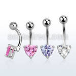 bnhtz 316l steel belly banana, w an 7mm heart prong set cz 
