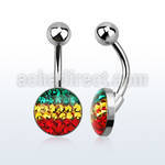 bnmtj18 steel belly banana w flat w crystal forming a rasta flag