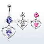 bnrz115 casted steel cz belly banana w heart w heart shaped cz