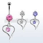 bnrz12 casted steel cz belly banana w heart w round shaped cz