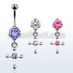 bnrz14 casted steel cz belly banana w cross w central round cz
