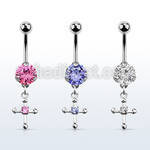 bnrz14s casted steel cz belly banana w cross w cz in center