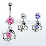 bnrz15 casted steel cz belly banana w dolphins swimming cz