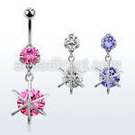 bnrz232 casted steel cz belly banana w big round cz stone