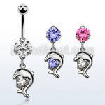 bnrz300 casted steel cz belly banana w dolphin design w cz stone