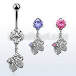 bnrz302 casted steel cz belly banana w lily flower design