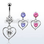 bnrz306 casted steel cz belly banana w heart w heart shaped cz