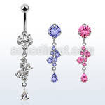 bnrz312 casted steel cz belly banana w chain or pear shaped czs